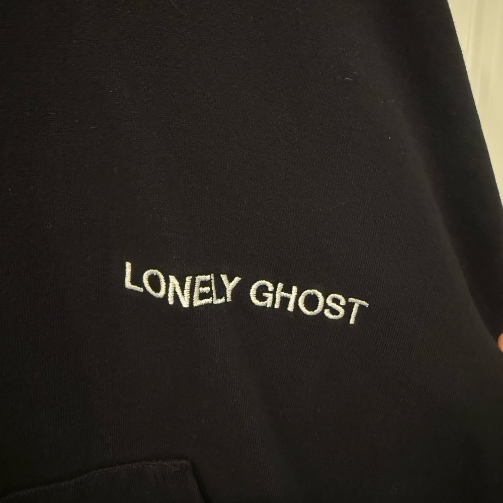 Lonely Ghost Black Hoodie with White Floral Tag - Picture 3 of 5